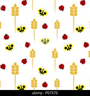 Modello senza giunture di ladybugs e farfalle Illustrazione Vettoriale