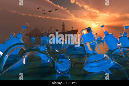 Oggetti in plastica masse inquinanti dei mari e degli oceani. Foto Stock