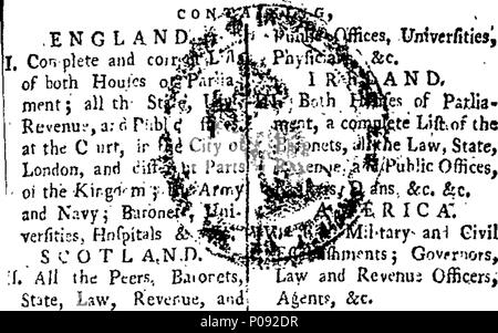 . Inglese: Fleuron dal libro: una nuova edizione del Royal Kalendar; o completo e corretto registro annuale per ... 1770; ... 147 Una nuova edizione del Royal Kalendar; o completo e corretto registro annuale per - 1770; - Fleuron T045289-1 Foto Stock