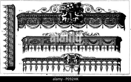 . Inglese: Fleuron dal libro: un accompagnamento al Cabinet-Maker e tappezziere del disegno-libro. Contenenti una varietà di ornamenti utile per gli studenti per la copia da, ma particolarmente adatto al mobile e sedia rami: presentando originale e nuovo design delle gambe di sedie, letto pilastri, finestra cornicioni, Sedia Splads, e altri ornamenti, calcolato per assistere nelle decorazioni dei suddetti rami; insieme con le istruzioni nella lettera-press. Da Thomas Sheraton, Cabinet-Maker. 288 un accompagnamento al Cabinet-Maker e tappezziere del disegno-libro Fleuron T225942-11 Foto Stock