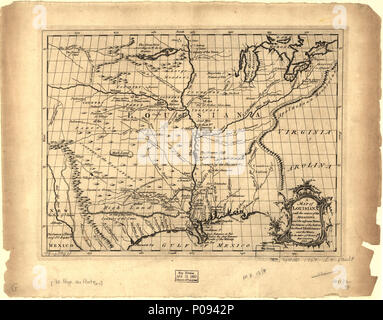 . Inglese: Scala ca. 1:8,500,000. Sollievo mostrato graficamente e da hachures. Da l'autore della storia della Louisiana; o delle parti occidentali della Virginia e Carolina. 1763. v. 1. Disponibile anche tramite la Biblioteca del Congresso sito Web come immagine raster. Vault AACR2 . Una mappa della Louisiana, con il corso del Missisipi, e l'adiacente i fiumi, le nazioni dei nativi, i stabilimenti francesi e le miniere; dall'autore di ye Storia della colonia. 1757.. 1763. Le Page Du Pratz 128 una mappa della Louisiana, con il corso del Missisipi, e l'adiacente i fiumi, le nazioni del nati Foto Stock