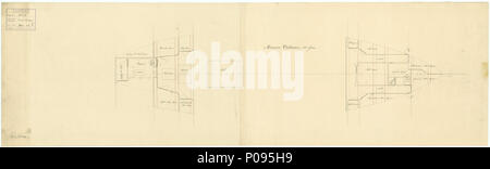 . Inglese: Alcmene (1779) , ex Alcmene francese (1774) scala 1:48. Piano che mostrano la prua e poppa piattaforme per Alcmene (1779) a catturato FREGATA FRANCESE ,come decollato a Woolwich Dockyard prima di essere montato come un 32-gun, quinto fregata tasso. NMM, progresso prenota, volume 5, folio 517 afferma che "Alcmene" (1779) è stato catturato dal francese in Indie ad ovest il 21 ottobre 1779. "Alcmene' arrivato a Woolwich Dockyard il 17 luglio 1781 e inserito il 3 settembre 1781 in cui il rame è stato rimosso. Ella era recopped agli inizi di marzo 1782 e sganciato il 13 marzo 1782, la barca a vela sul 25 aprile 1782 avente stato montare Foto Stock