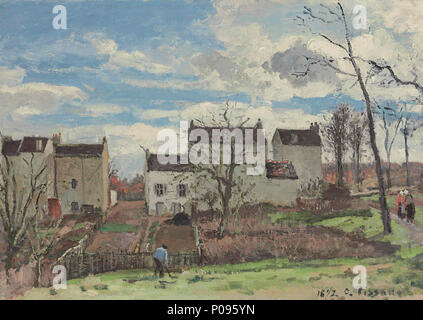 . Français : Maisons sur onu coteau, hiver, dintorni de Louveciennes est une huile sur toile de 1872 de 32,6 x 46 cm. . 9 aprile 2013, 15:54:59. Alfred Sisley (1839-1899) 19 Camille Pissarro - Maisons sur onu coteau, hiver, dintorni de Louveciennes - 1872 - 001 Foto Stock