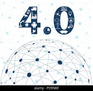 Una infografica icone dell'industria 4.0 .Internet delle cose rete, Smart Soluzione di fabbrica .tecnologia Smart icona, dati di grandi dimensioni, cloud computing, augmented rea Illustrazione Vettoriale