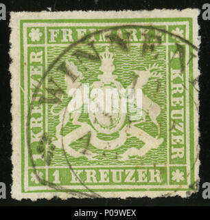 . Inglese: Regno di Wurtemberg 1 kreuzer timbro, durchtochen problema forata 1865, Steigbügel (staffa) annullato a Winnenden. . 19 Luglio 2013 11:54:30. Jacquesverlaeken 1 1865problema 1kr Winnenden Mi30a Foto Stock