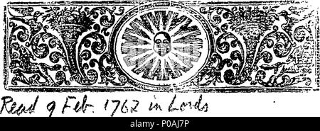 . Inglese: Fleuron dal libro: un atto di conferma e la creazione di una partizione tra Samuel Blunt, Henry Humphery, James Clitherow, Esquires, e altri di vari poderi nelle contee del Sussex, Surry, e Kent; e per la maturazione e la sedimentazione tutta locali per i vari usi ivi citati. 295 Un atto di conferma e la creazione di una partizione tra Samuel Blunt Fleuron T064855-1 Foto Stock