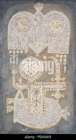 . Inglese: Untitled firmato a farsi (in basso a sinistra) olio su tela 65 x 38 1/8a. (165 x 97cm.) dipinto circa inizio degli anni sessanta la provenienza Seyhoun Gallery di Teheran. Acquisito da sopra mediante l'attuale proprietario. . Circa primi 1960s. Mansour Qandriz 1 Untitled da Mansour Qandriz (3) Foto Stock