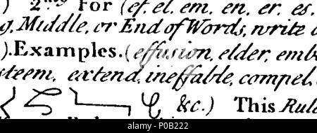 . Inglese: Fleuron dal libro: un nuovo breve grammatica a mano, contenente una regola generale per iscritto in qualsiasi lingua, se inglese, latino, francese, &c. Inoltre, particolare accorciamento e regole di giunzione montato per la lingua inglese, per unire in ogni frase cinque, sei o più parole insieme; senza togliere la penna in un istante di tempo mai inventato. Fatto secondo tutti i miglioramenti che l'autore ha fatto poiché ha pubblicato il suo primo Breve grammatica a mano circa venti anni fa: miglioramenti che rendono questo nuovo metodo molto più facile, veloce e leggibile, come è evidente Foto Stock