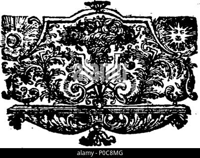 . Inglese: Fleuron dal libro: un notevole dialogo, che ultimamente è accaduto nei giardini del Lussemburgo a Parigi tra un vecchio imparziale Whig Inglese e un nonjuror della chiesa di Inghilterra, riguardante il giovane cavaliere; ... Da un ufficiale prussiano. 182 un notevole dialogo Fleuron T071919-5 Foto Stock