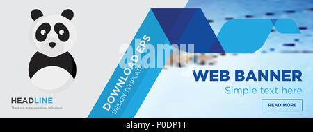 Panda mascot concetto orizzontale banner pagina web template design su sfondo astratto con piatto moderno vettore isolato icona e forme geometriche. Illustrazione Vettoriale