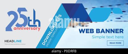 Xxv anniversario concetto orizzontale banner pagina web template design su sfondo astratto con piatto moderno vettore isolato icona e forme geometriche. Illustrazione Vettoriale