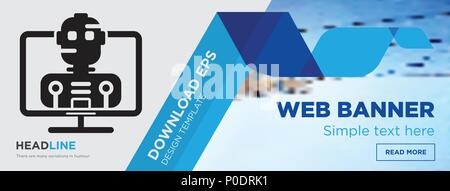 Concetto di Robot orizzontale banner pagina web template design su sfondo astratto con piatto moderno vettore isolato icona e forme geometriche. Illustrazione Vettoriale