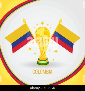 Colombia Campione del Calcio World Cup 2018 - Bandiera e Golden Trophy Illustrazione Vettoriale