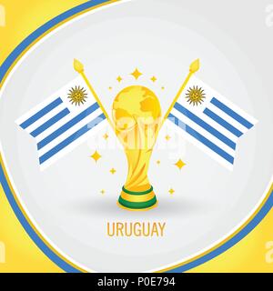 Uruguay Campione del Calcio World Cup 2018 - Bandiera e Golden Trophy Illustrazione Vettoriale