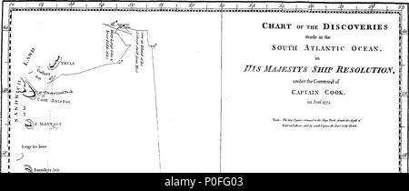 . Inglese: Fleuron dal libro: un viaggio verso il polo sud e in tutto il mondo. Eseguita nella sua Maestà di navi della risoluzione e di avventura, negli anni 1772, 1773, 1774, e 1775. Scritto da James Cook, comandante della risoluzione. ... 253 Un viaggio verso il polo sud e il giro del mondo Fleuron T052639-13 Foto Stock