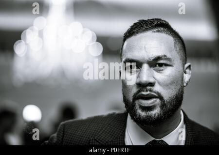 Joseph Parker durante la conferenza stampa presso il Dorchester Hotel di Londra. Stampa foto di associazione. Picture Data: giovedì 7 giugno 2018. Dillian Whyte e Giuseppe Parker si riunirà in un pesante scontro al O2 a Londra il 28 luglio. Vedere PA storia boxing di Londra. Foto di credito dovrebbe leggere: John Walton/PA FILO Foto Stock