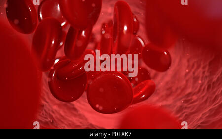 Una macro closeup di una vena di sangue con globuli rossi del sangue che fluisce attraverso di essa - 3D render Foto Stock