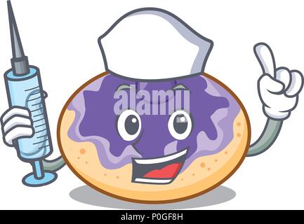 Ciambella di infermiere mirtillo personaggio cartoon Illustrazione Vettoriale