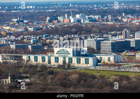 Vista su Berlin-Tiergarten, a nord-ovest, quartiere governativo, Cancelleria federale, Germania Foto Stock