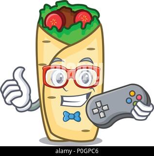 Gamer burrito mascotte stile cartone animato Illustrazione Vettoriale