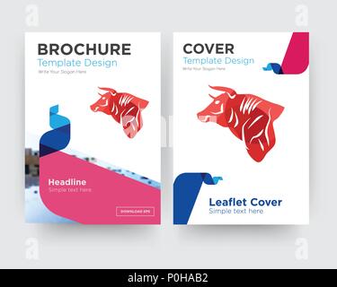 Bull brochure flyer design modello astratto con sfondo fotografico, tendenza minimalista business corporate roll up o relazione annuale Illustrazione Vettoriale