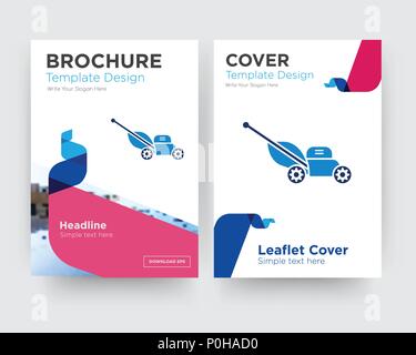 Brochure del tosaerba flyer design modello astratto con sfondo fotografico, tendenza minimalista business corporate roll up o relazione annuale Illustrazione Vettoriale