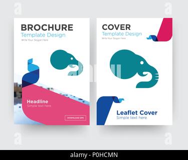 Elephant brochure flyer design modello astratto con sfondo fotografico, tendenza minimalista business corporate roll up o relazione annuale Illustrazione Vettoriale
