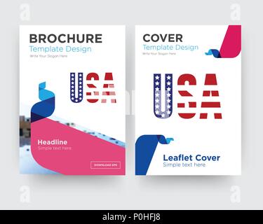 Bandiera americana brochure flyer design modello astratto con sfondo fotografico, tendenza minimalista business corporate roll up o relazione annuale Illustrazione Vettoriale