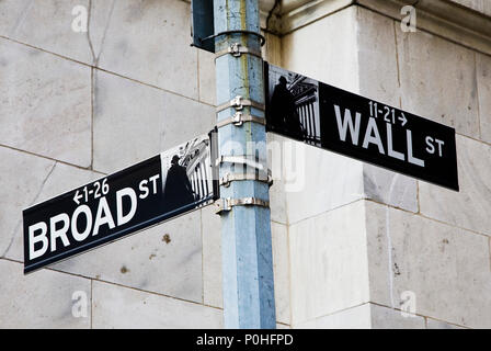 Gli incroci delle strade presso il New York Stock Exchange, New York. Foto Stock