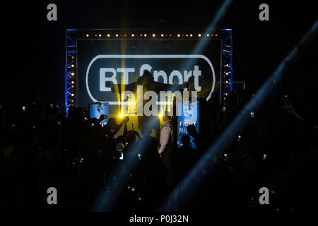 Arena di Manchester, Manchester, Regno Unito. Il 9 giugno, 2018. Frank Warren Boxe promozioni, Tyson Fury versus Sefer Seferi; Tyson Fury durante il suo cammino sul credito: Azione Plus sport/Alamy Live News Foto Stock