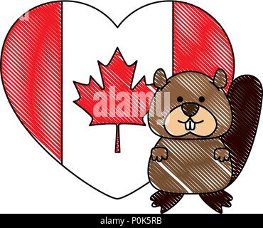 Carino marmotta canadese con cuore Illustrazione Vettoriale