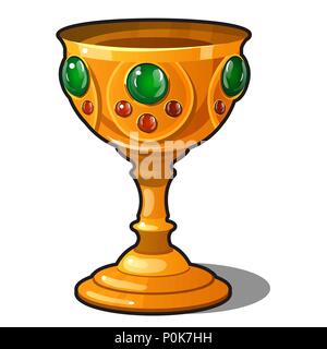Golden calice incrostati di pietre preziose isolato su uno sfondo bianco. Illustrazione Vettoriale. Illustrazione Vettoriale