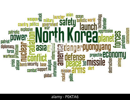 La Corea del Nord, word cloud concetto su sfondo bianco. Foto Stock