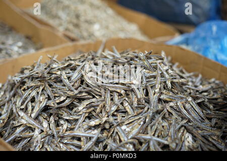 Acciughe essiccate pesce al mercato di strada Foto Stock