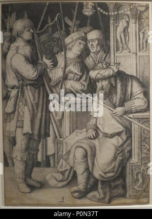 'David suonare l'Arpa prima di Saul' da Lucas van Leyden, Honolulu Museum of Art Foto Stock