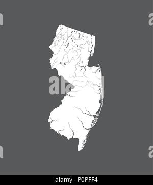 Stati Uniti - Mappa del New Jersey. Fatto a mano. I fiumi e i laghi sono mostrati. Si prega di guardare le mie altre immagini della serie cartografica - sono tutti molto deta Illustrazione Vettoriale