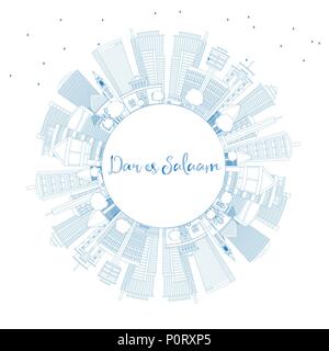 Profilo di Dar Es Salaam Tanzania skyline della città con edifici blu e copia di spazio. Illustrazione Vettoriale. Illustrazione Vettoriale