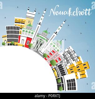 Nouakchott Mauritania skyline della città con edifici di colore, il blu del cielo e spazio di copia. Illustrazione Vettoriale. Illustrazione Vettoriale