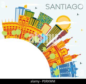 Santiago del Cile Skyline con edifici di colore, il blu del cielo e spazio di copia. Illustrazione Vettoriale. Viaggi di affari e turismo concetto con edifici moderni. Illustrazione Vettoriale