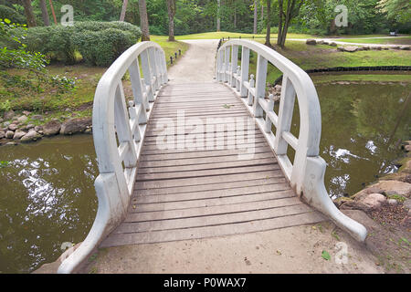 New Scenic 5 posti ponte in legno sul canale d'acqua in Palanga Giardino Botanico, Lituania Foto Stock