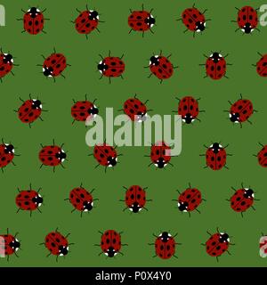 Infinite pattern con Ladybugs, kid sfondo. Infinite texture, insetti sfondo. Semplice sfondo. Vettore senza giunture. Pianura sfondo per decorazione, w Illustrazione Vettoriale