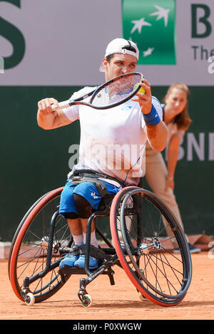 Parigi, Francia. Il 9 giugno, 2018. Gustavo Fernandez (ARG) Tennis : Gustavo Fernandez di Argentina durante gli uomini la carrozzella singles match finale degli Open di Francia di tennis tournament contro Shingo Kunieda del Giappone al Roland Garros di Parigi, Francia . Credito: AFLO/Alamy Live News Foto Stock