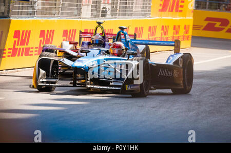 Zurich, Svizzera - 10 Giugno 2018: Sebastien Buemi (SUI) durante le prime prove libere per il 2018 FIA Formula e gara di campionato presso il centro cittadino di Zurigo. Credito: Erik Tham/Alamy Live News Foto Stock