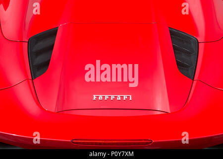 Torino, Italia. Il 10 giugno 2018. Dettaglio della Ferrari sportscar Foto Stock