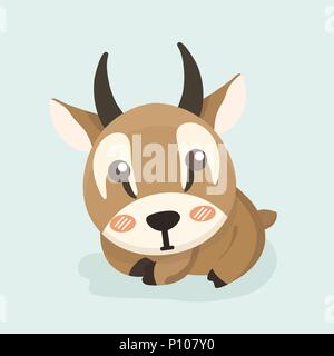 Cartoon carino antelope su sfondo color pastello. Illustrazione Vettoriale