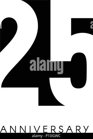 Venticinque anniversario, logo minimalista. Venti anni di quinto, XXV giubileo, biglietto di auguri. Compleanno invito. 25 anno di segno. Il nero lo spazio negativo illustrazione vettoriale su sfondo bianco. Illustrazione Vettoriale