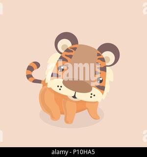 Carino piccolo tiger su sfondo color pastello. Illustrazione Vettoriale