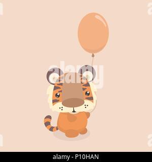 Carino piccolo tiger su sfondo color pastello. Illustrazione Vettoriale