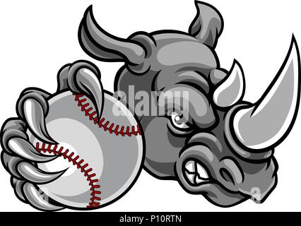 Rhino palla da baseball Sport Mascot Illustrazione Vettoriale