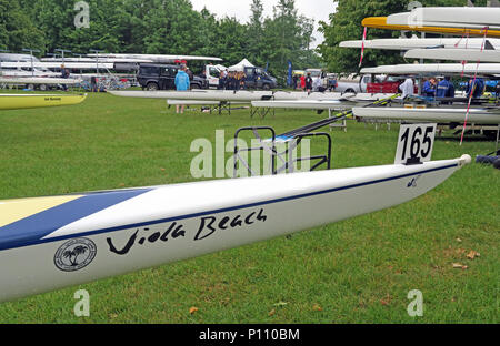 Viola spiaggia quad commemorativa barca da Warrington Rowing Club, chiamato a Dorney Centro di Canottaggio 25 Maggio 2018 Foto Stock